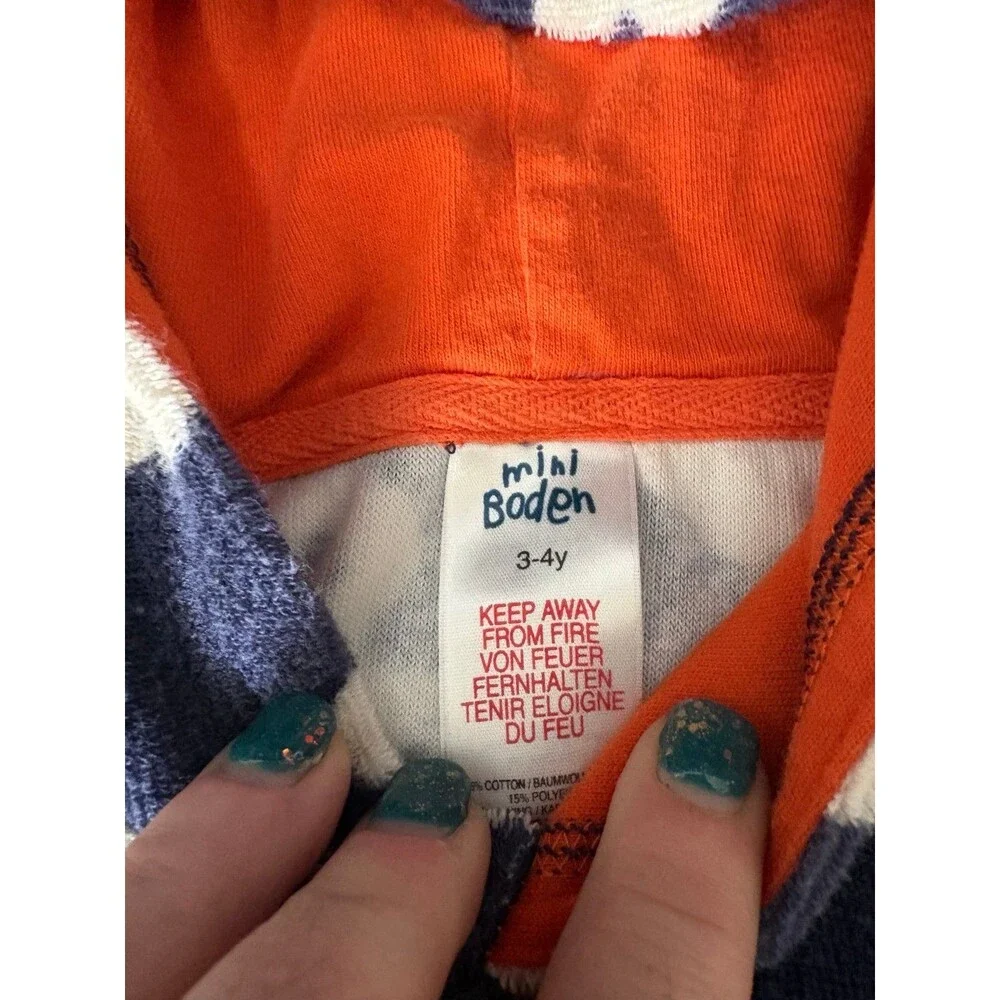 Mini Boden 3 4 years toweling long sleeve swim cover up blue and white anchors